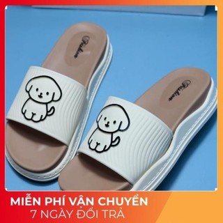 Dép quai ngang nữ 3TDEP, dép lê nữ in hình cún dễ thương, chất liệu cao su non