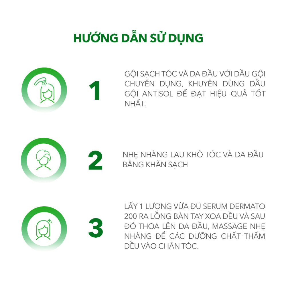 Ngăn Ngừa Rụng Tóc, Phục Hồi Tóc Hư Tổn, Ngăn Ngừa Gàu Nấm Da Đầu với Dermato 200 - Chiết Xuất Dược Liệu Tự Nhiên