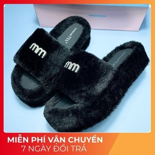 LinhTDEP - Dép quai ngang nữ, dép lông MM độn đế 4cm (lùi 1 size), thời trang mùa đông đi trong nhà