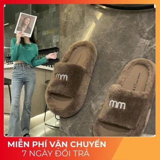 Dép quai ngang nữ, dép lông MM bản cao cấp full box, thời trang mùa thu đông
