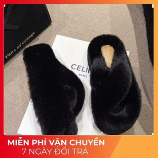 Dép quai ngang nữ, dép lông nữ quai chéo độn đế 7cm, dép đi trong nhà, đi ngoài trời