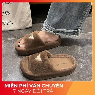 Dép quai ngang nữ, dép lông PAADD bản cao cấp full box, thời trang mùa thu đông