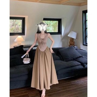 Đầm maxy ba lỗ dây yếm cổ taobao, váy maxi ullzang năng động dạo phố