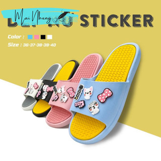 Dép quai ngang gắn 10 Sticker KITTY cực xinh dễ thương mẫu mới 2022 dép nữ cao su mềm nhẹ êm chân