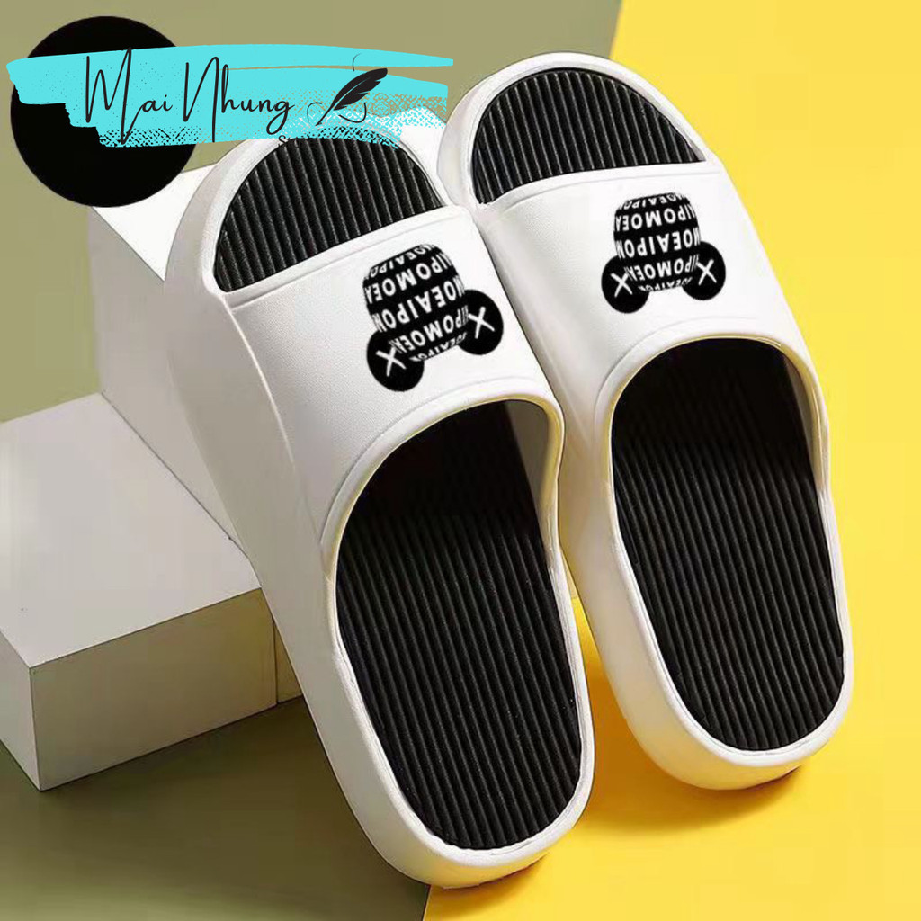 Dép nam nữ quai ngang bánh mì độn đế ullzang họa tiết mặt gấu nam nữ chất liệu eva 2026