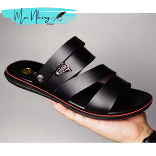 Dép da nam quai ngang đế cao su chống nước, sandal nam chất da bền đẹp, thời trang