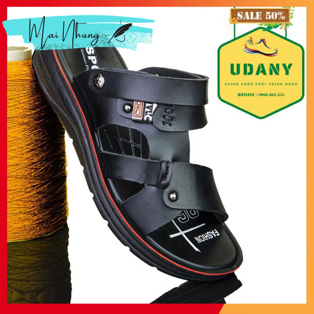 Dép nam da quai ngang thời trang cao cấp quai chéo có quai hậu thời trang niên trẻ trung