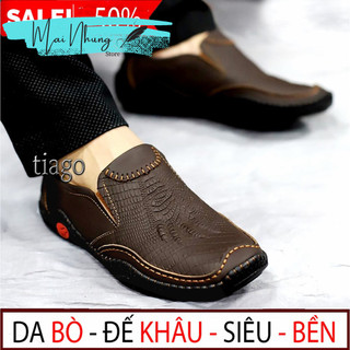 Giày lười nam da bò thật in vân nổi siêu đẹp hàng thiết kế trẻ trung năng động chống bong nổ da