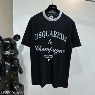 Áo Phông Nam Nữ In Hoạ Tiết Chữ Nứt DSQ Champagne Thân Phối Cổ Bo Chun Xám Basic . Áo Thun Cộc Tay Siêu Cấp Cho Boy Phố