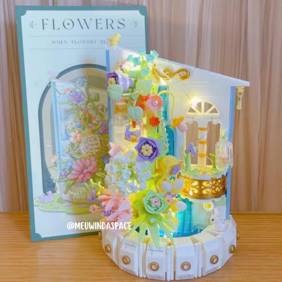 Mô hình lắp ráp 3D cửa sổ hoa pastel đèn led, xinh xắn chất liệu nhựa ABS - Helen Shop