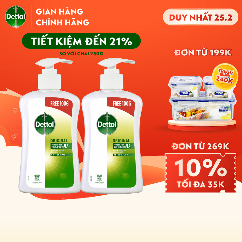 Combo 2 nước rửa tay diệt khuẩn Dettol - Chai 500g