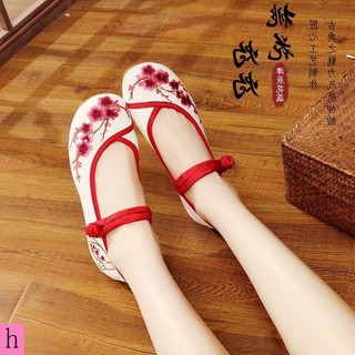 Phong Cách Dân Tộc Giày Thêu Xuân Hè Phong Cách Hoa Đào Đốt Cháy Phong Cách Trung Hoa Giày Vải Cũ Bắc Kinh Thêu Giày Phong Cách Dân Tộc Nữ Vuông Nhảy Ngón Tròn Giày Đế Bằng