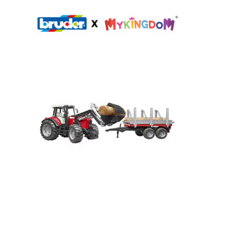 Đồ chơi dạng mô hình theo tỷ lệ thu nhỏ 1:16 Xe chở gỗ Massey Ferguson với rơ móoc BRUDER BRU02046