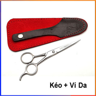 Kéo Cắt Tóc, kéo cắt tỉa lông mũi lông mày ICE 701 kèm ví da cao cấp cầm tay FERADO