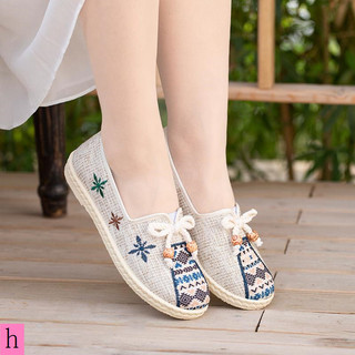 Giày thêu phong cách dân tộc Giày nữ Phong cách mới Giày thêu phong cách dân tộc Giày đế bằng trơn trượt lười Giày đế mềm Hanfu Giày vải nữ
