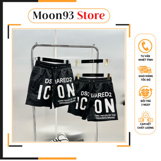 Quần Short Gió Nam Dsq2 Đen In Chữ ICON Trắng Cạp Chun Dây Thắt . Quần Đùi Siêu Cấp Đi Chơi Đi Biển Cho Các Boy Phố