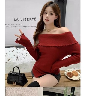 Áo trễ vai dài tay vạt chéo thun gân Ruby co giãn,áo kiểu nữ trễ vai bánh bèo phong cách hotgirl Hàn Quốc- A271