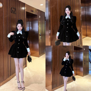 (Freeship) Váy Nhung Cổ Sen Cúc Đồng Siêu Tiểu Thư