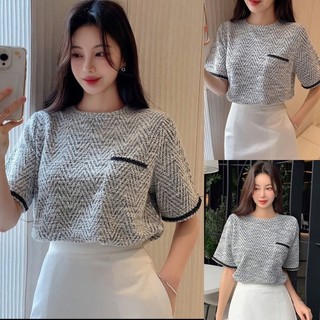 Áo phông dạ tweed tiểu thư