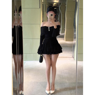 Đầm Trễ Vai Dài Tay Đính Cườm Dáng Ngắn Hai Tầng Sexy CC816 HỎA TỐC