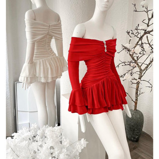 Đầm Trễ Vai Dài Tay Đính Cườm Dáng Ngắn Hai Tầng Sexy CC816 HỎA TỐC