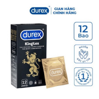 Bao Cao Su Durex Kingtex size 49mm Chính Hãng Giúp Ôm Sát, Tăng Khoái Cảm Cuộc Yêu [CHE TÊN 100%]