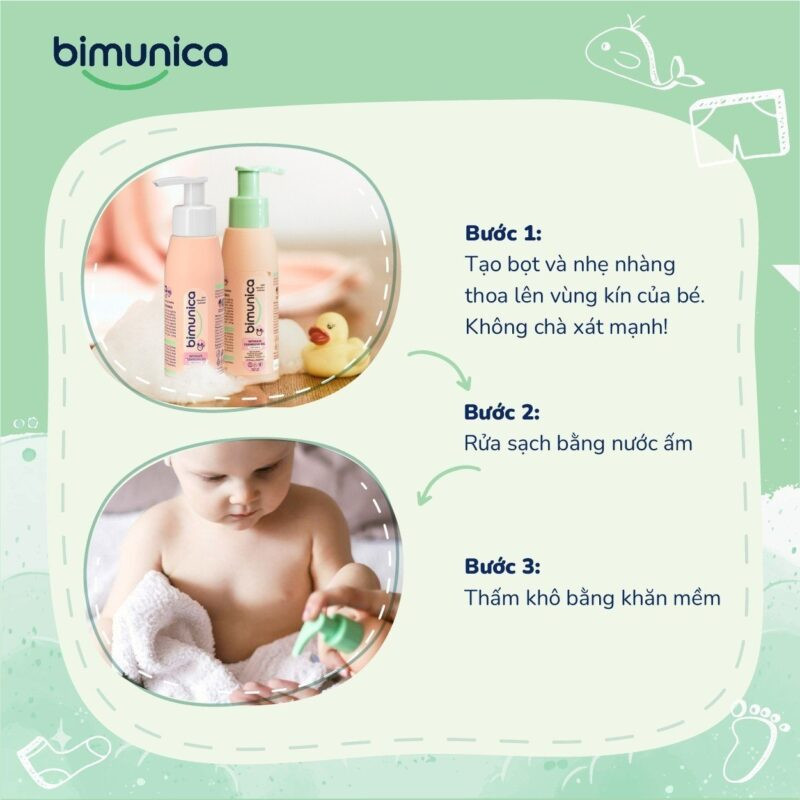 Dung dịch vệ sinh cho bé gái Bimunica 250ml cho bé từ 0 tháng tuổi