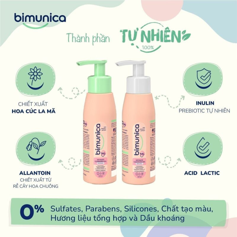 Dung dịch vệ sinh cho bé gái Bimunica 250ml cho bé từ 0 tháng tuổi