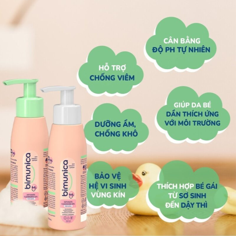 Dung dịch vệ sinh cho bé gái Bimunica 250ml cho bé từ 0 tháng tuổi