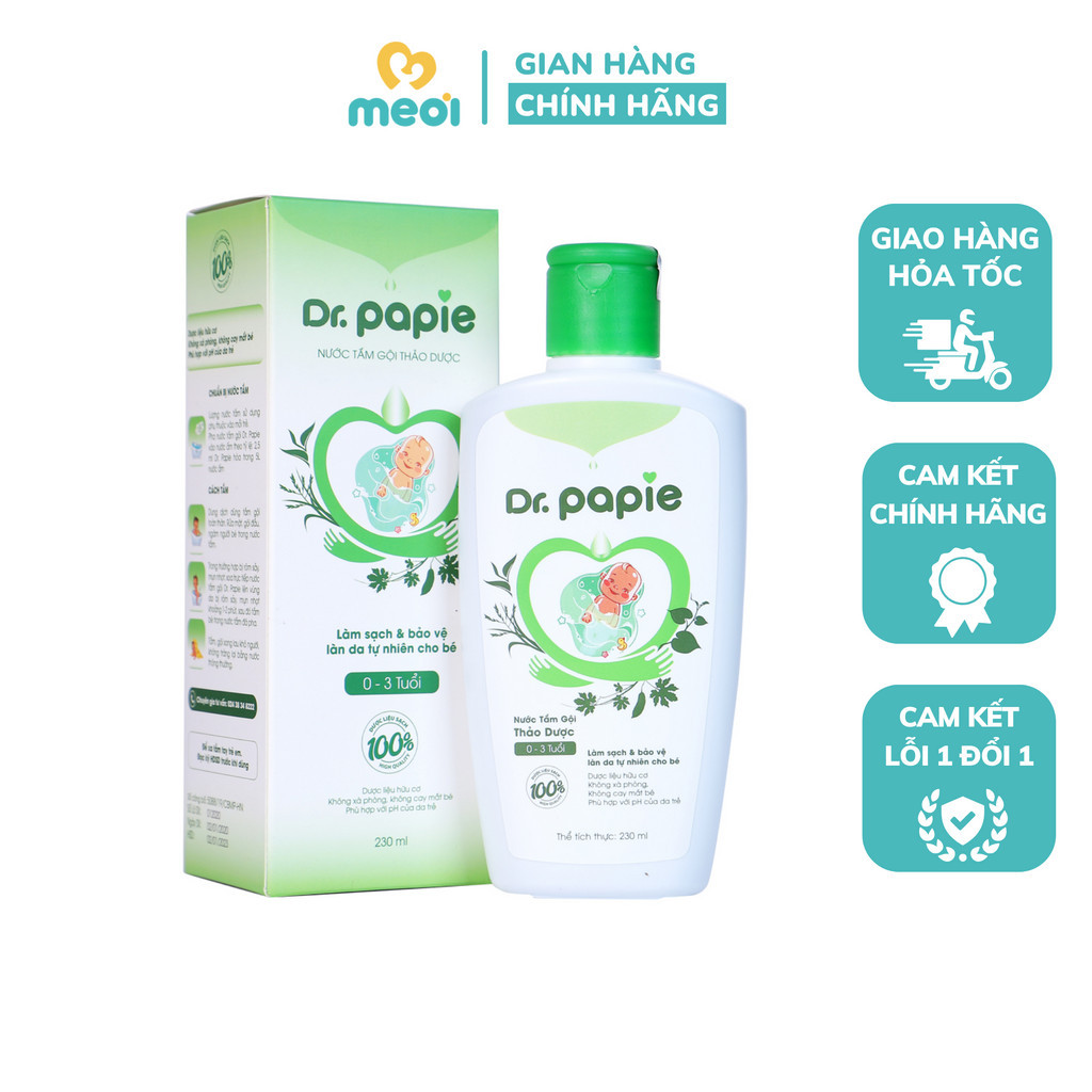 Nước tắm gội thảo dược DR.Papie cho bé từ 0-3 tuổi 230ml