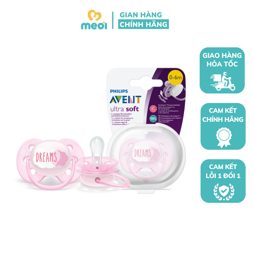 Ty ngậm Avent 0-6M siêu mềm màu xanh hồng 1 chiếc