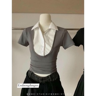 vitcoi Áo thun croptop phối cổ