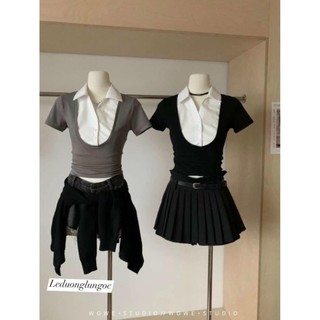 vitcoi Áo thun croptop phối cổ