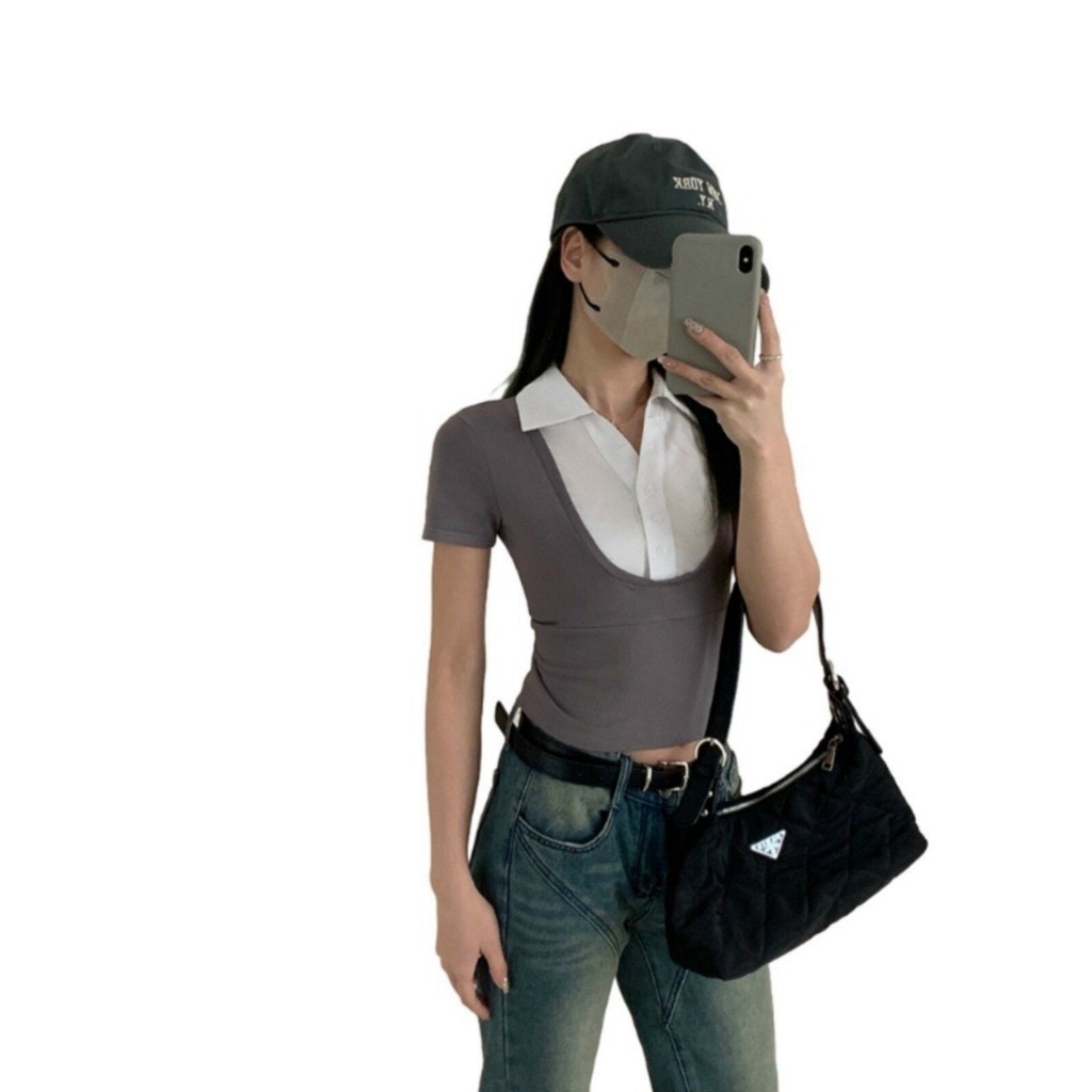 vitcoi Áo thun croptop phối cổ