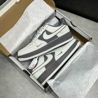 Giày Thể Thao AF1 xám vạch cà phê, giày AF1 Mini Swoosh Xám (Full Box + Kèm box bảo vệ)