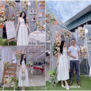 Váy nữ dự tiệc cưới sét cúp ngực dài váy nữ dáng dài màu trắng tặng kèm dây cổ hàng loại 1 shop HN CLOTHING 1068