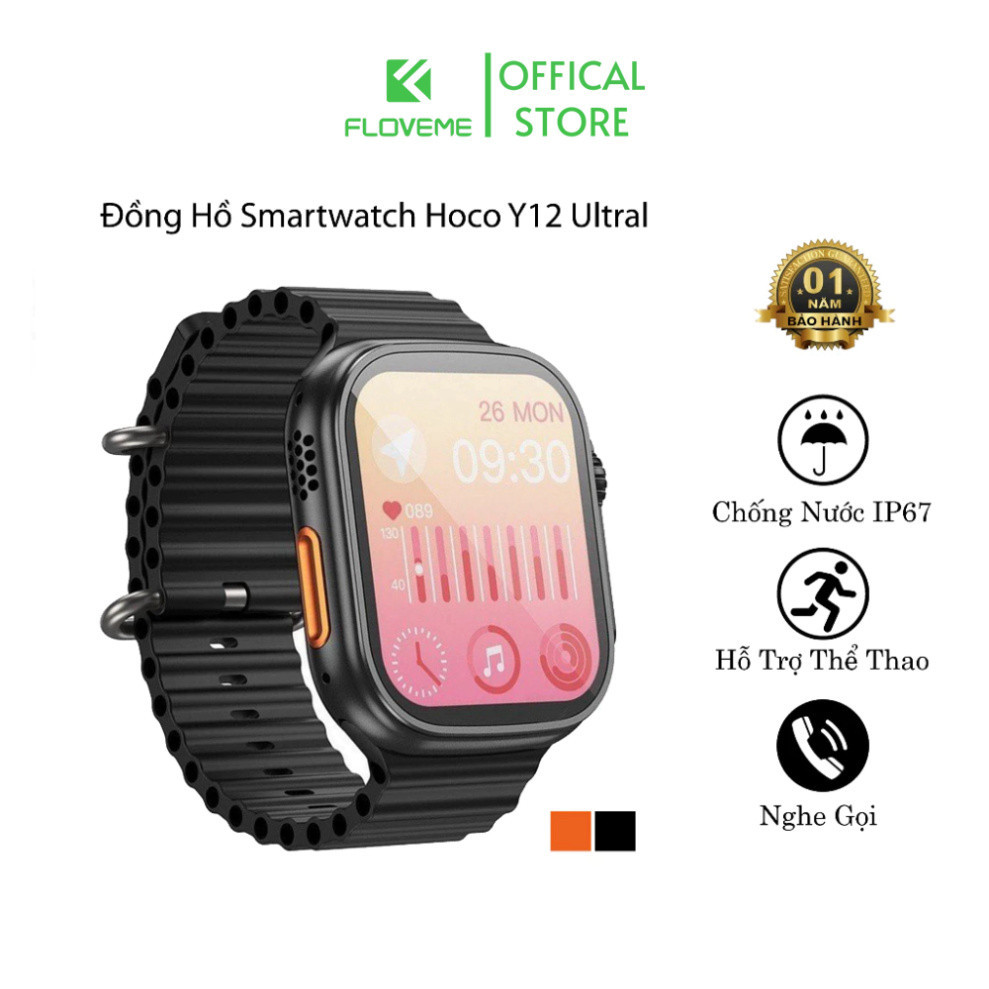 Đồng hồ thông minh HOCO Y12 Ultra, Smartwatch nghe gọi, theo dõi sức khỏe, hỗ trợ thể thao, chống nước - BH 12 tháng .