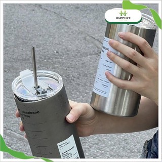 Ly giữ nhiệt, bình giữ nhiệt Inox, cốc giữ nhiệt có ống hút, ly giữ nhiệt cute có nắp đậy tiện lợi 600ml - Happy Life 4U