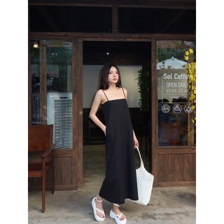 TIE DRESS▪️Đầm LINEN hai dây form dài basic