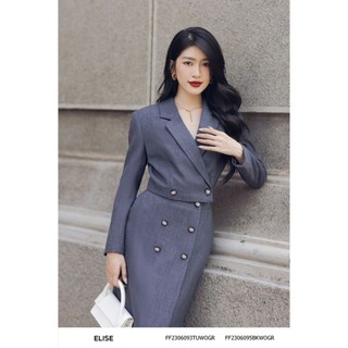 Áo vest lửng tweed ghi đậm thiết kế elise ff2306093tuwogr