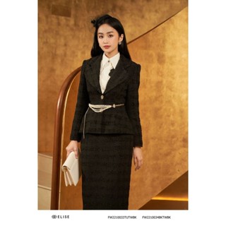 Chân váy bút chì tweed đen kẻ thiết kế Elise FW2210034BKTWBK