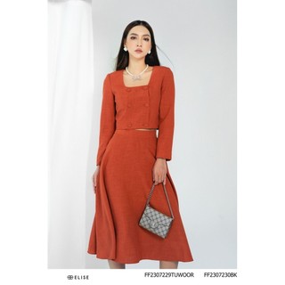 Chân váy xòe tweed cam đất thiết kế elise ff2307230bkwoor