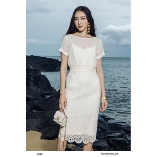 Đầm ren kem HT phủ chiffon thiết kế Elise FS2303240DILACR