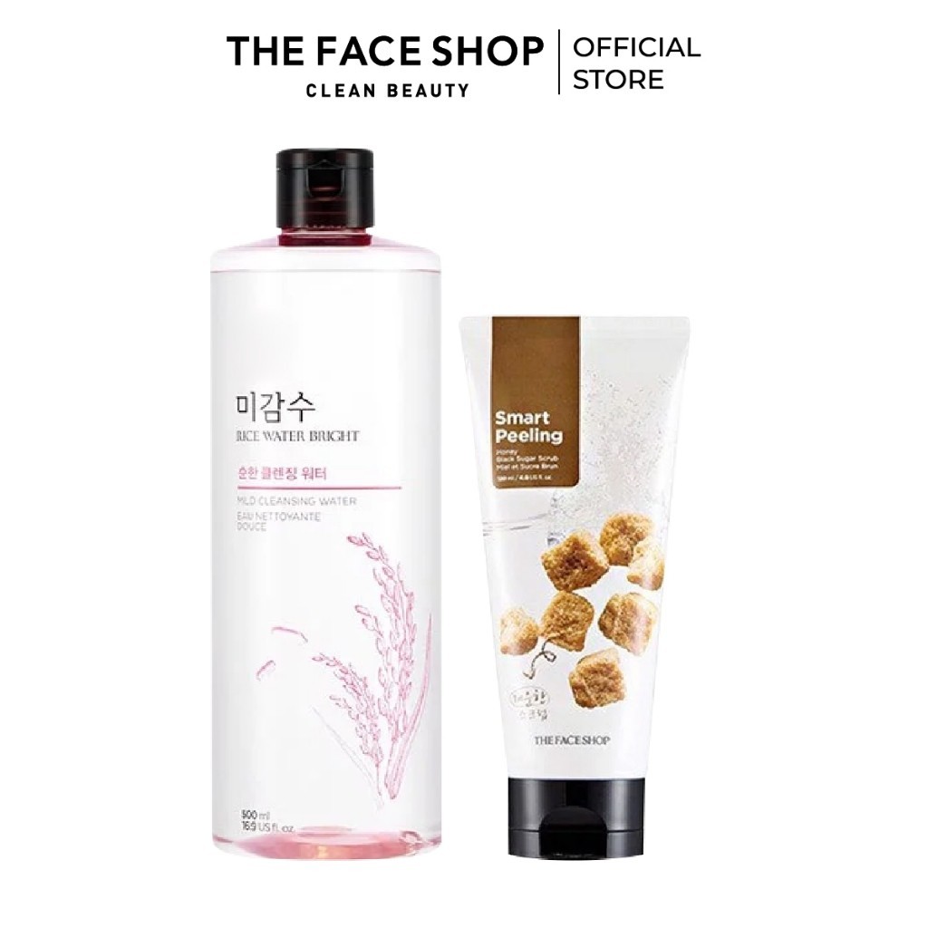 Nước Tẩy Trang Dịu Nhẹ THE FACE SHOP Rice Water 500ml & Sản Phẩm Làm Sạch Da C.h.ế.t Đường Đen Black Sugar 120Ml