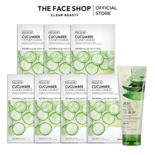 Combo sữa rửa mặt làm mềm mịn da the face shop jeju 150ml & 7 mặt nạ cucumber 20g