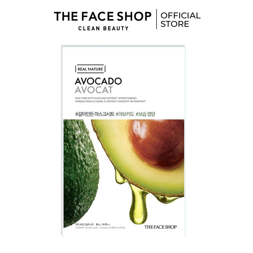 [VOUCHER 10% ĐH 150K] Combo 7 Mặt Nạ Giấy Phục Hồi Ẩm THE FACE SHOP Real Nature Avocado Face Mask (20Gr x Miếng)