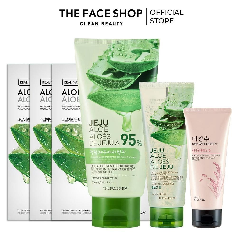 Combo Dưỡng Da Mềm Mịn THE FACE SHOP (Sữa Rửa Mặt,Gel Dưỡng Da,Mặt Nạ) 6pcs