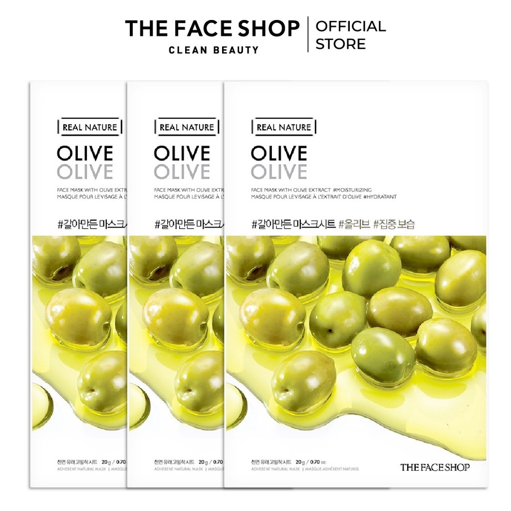 Set 3 Mặt Nạ Giấy Cung Cấp Ẩm Tối Ưu THE FACE SHOP Real Nature Olive (Gz) 20g