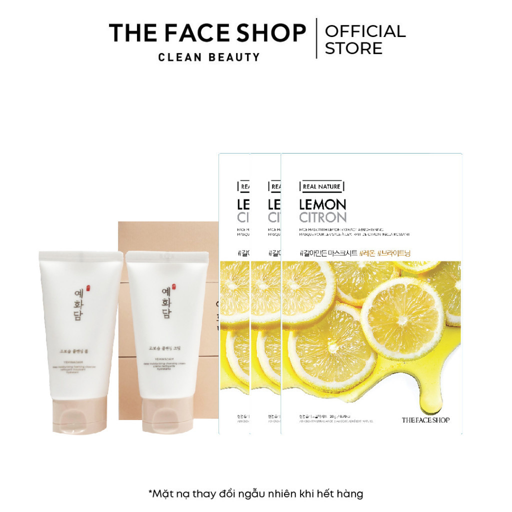 Combo Mặt Nạ Giấy Làm Sáng Da Lemon THE FACE SHOP 20G+Bộ Sản Phẩm Làm Sạch Sâu Cleansing Kit