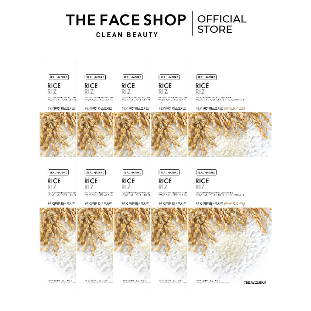 Set 10 Mặt Nạ Làm Sáng Da Chiết Xuất Gạo THE FACE SHOP Real Nature Rice 20G (Gz)